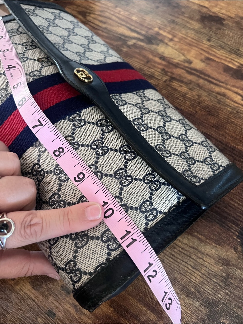 Vintage Gucci Parfums Beige and Black Monogram Clutch - Picture 13 of 16